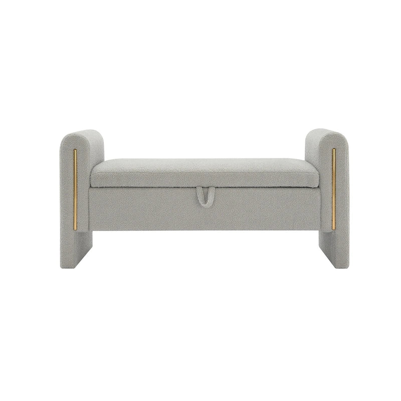 Modern Teddy Fabric Bed-End Storage Bench with Arms