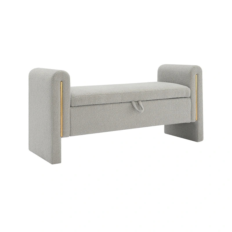 Modern Teddy Fabric Bed-End Storage Bench with Arms