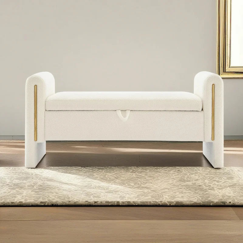 Modern Teddy Fabric Bed-End Storage Bench with Arms