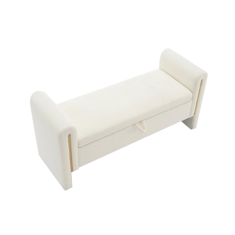 Modern Teddy Fabric Bed-End Storage Bench with Arms