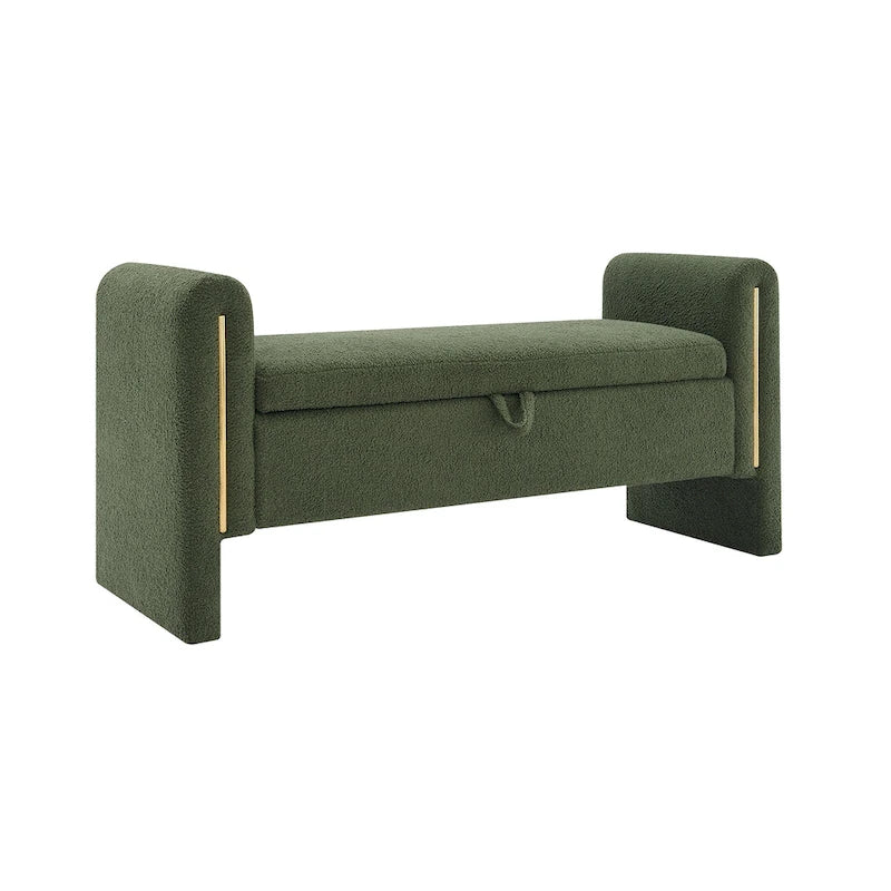 Modern Teddy Fabric Bed-End Storage Bench with Arms
