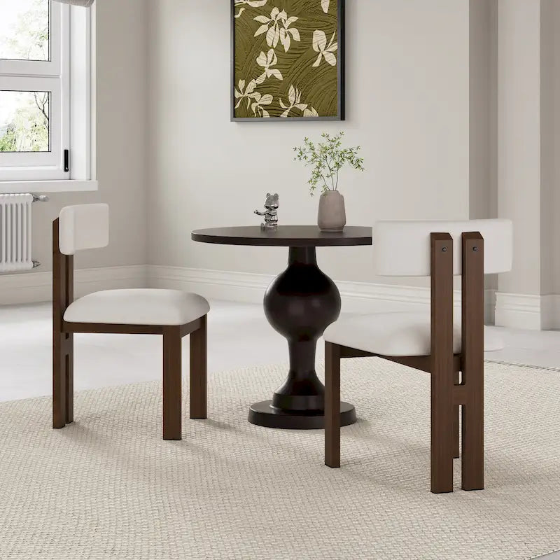 White Upholstered Dining Chairs with Iron Frame, Set of 2