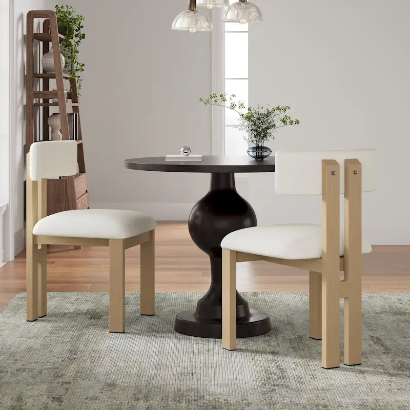 White Upholstered Dining Chairs with Iron Frame, Set of 2