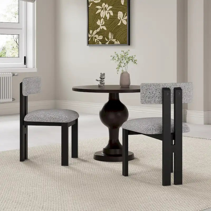 White Upholstered Dining Chairs with Iron Frame, Set of 2