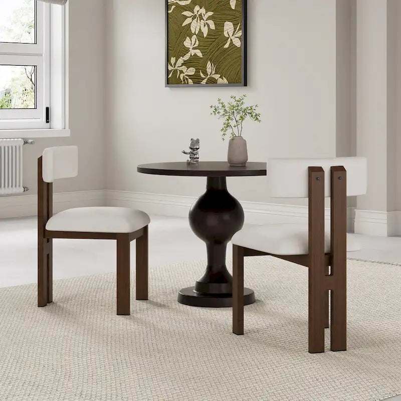 White Upholstered Dining Chairs with Iron Frame, Set of 2