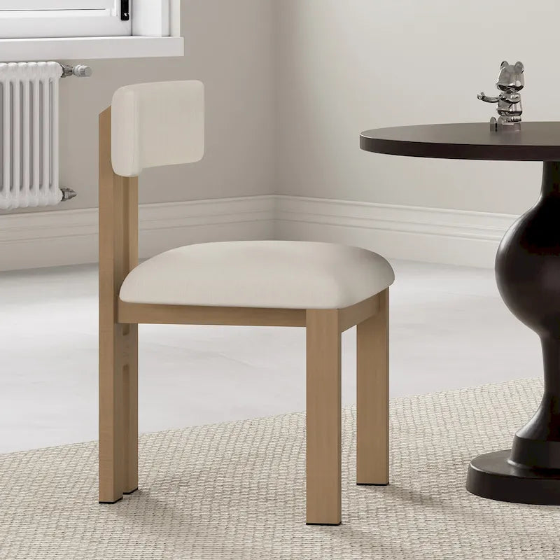 White Upholstered Dining Chairs with Iron Frame, Set of 2
