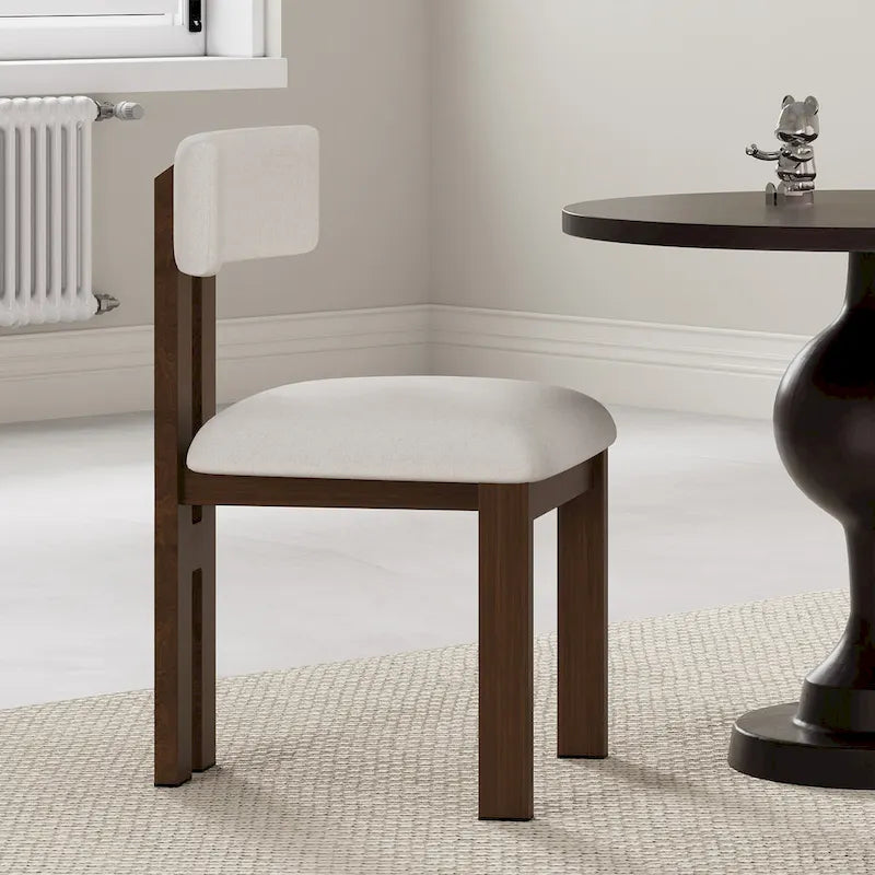 White Upholstered Dining Chairs with Iron Frame, Set of 2