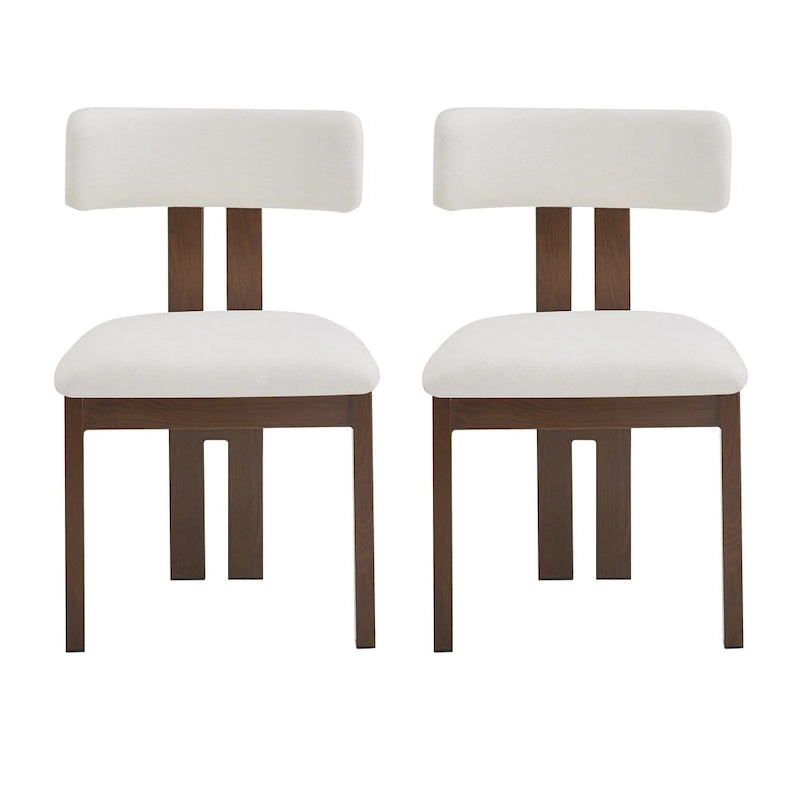 White Upholstered Dining Chairs with Iron Frame, Set of 2