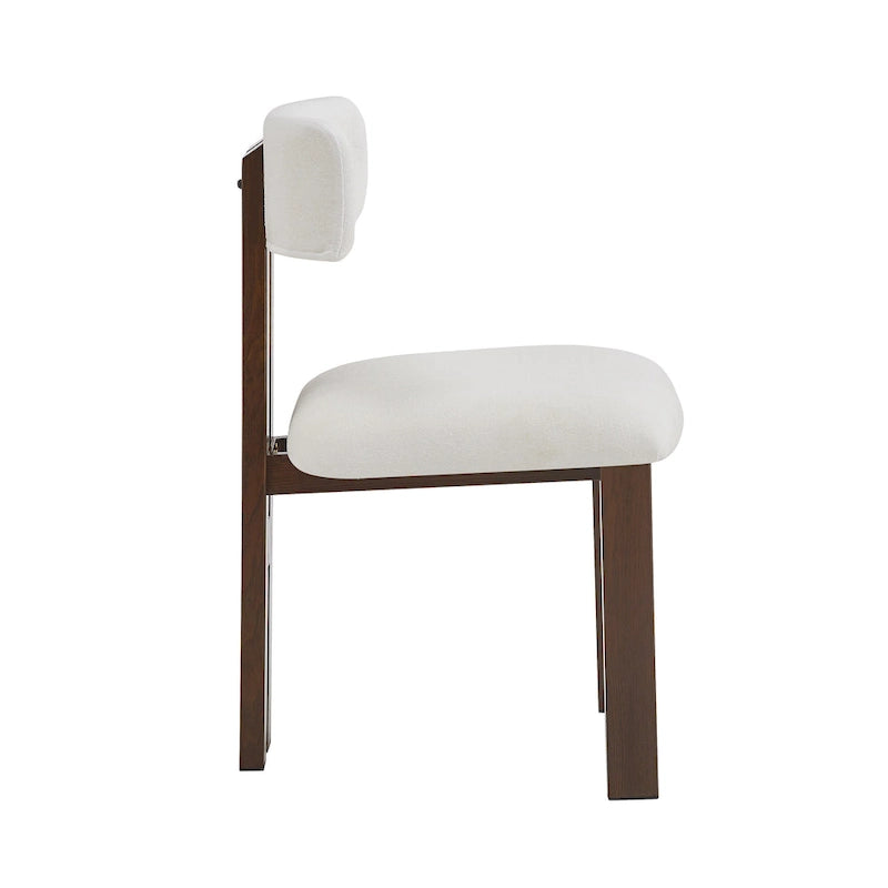White Upholstered Dining Chairs with Iron Frame, Set of 2