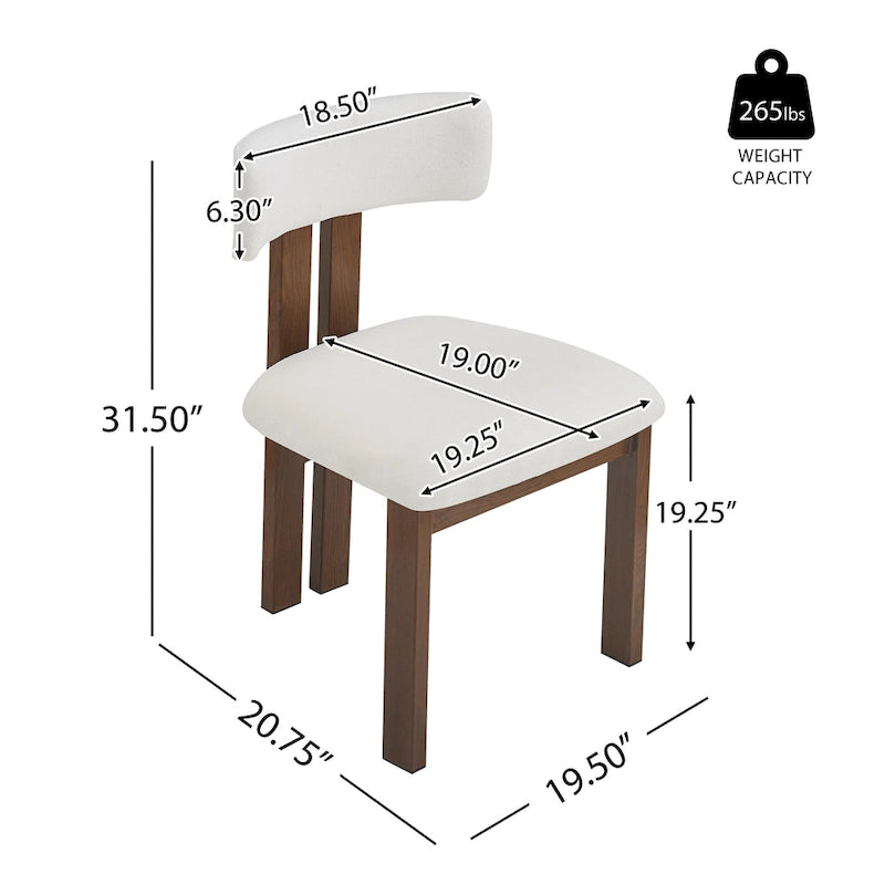 White Upholstered Dining Chairs with Iron Frame, Set of 2
