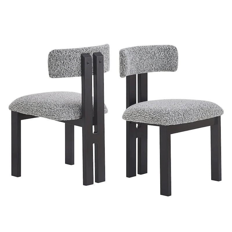 White Upholstered Dining Chairs with Iron Frame, Set of 2