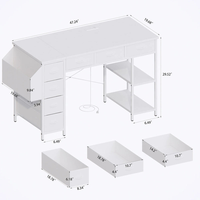 Modern Computer Desk with 7 Drawers and Built In Power Station for Gaming and Studying or Home Office Setup