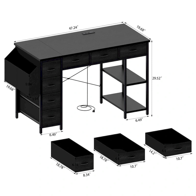 Modern Computer Desk with 7 Drawers and Built In Power Station for Gaming and Studying or Home Office Setup