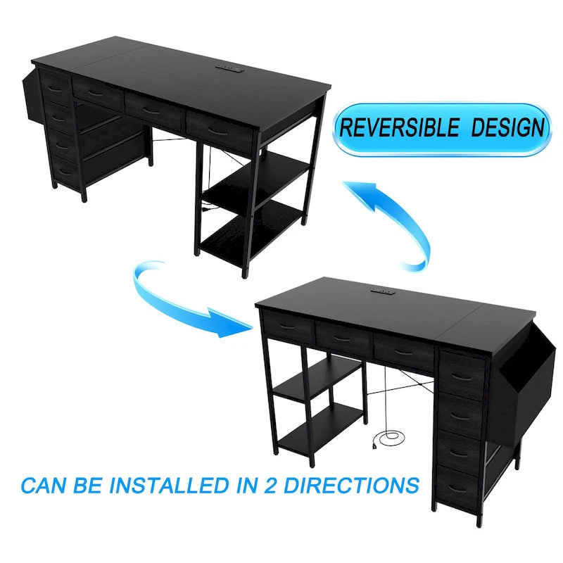 Modern Computer Desk with 7 Drawers and Built In Power Station for Gaming and Studying or Home Office Setup