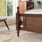 Queen Pine Wood Bed with Upholstered Headboard, Panel Footboard & Hidden Storage | Walnut
