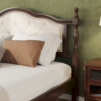 Queen Pine Wood Bed with Upholstered Headboard, Panel Footboard & Hidden Storage | Walnut