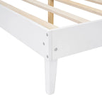 Queen Size Solid Wood Bed Frame with 2 Nightstands, Built-in Lamps, Rattan & Wood Design,White
