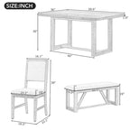 6 Piece Dining Table Chair Set, Wooden Kitchen Furniture Set with Acacia Wood Rectangular Table, 4 Chairs and 1 Bench