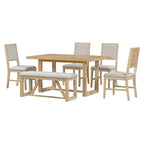 6 Piece Dining Table Chair Set, Wooden Kitchen Furniture Set with Acacia Wood Rectangular Table, 4 Chairs and 1 Bench