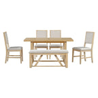 6 Piece Dining Table Chair Set, Wooden Kitchen Furniture Set with Acacia Wood Rectangular Table, 4 Chairs and 1 Bench