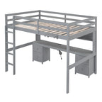 Full Size Wood Loft Bed w/Desk, Cabinets, Drawers, Charging Station