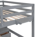 Full Size Wood Loft Bed w/Desk, Cabinets, Drawers, Charging Station