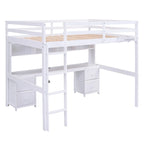 Full Size Wood Loft Bed w/Desk, Cabinets, Drawers, Charging Station