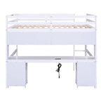 Full Size Wood Loft Bed w/Desk, Cabinets, Drawers, Charging Station
