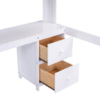 Full Size Wood Loft Bed w/Desk, Cabinets, Drawers, Charging Station