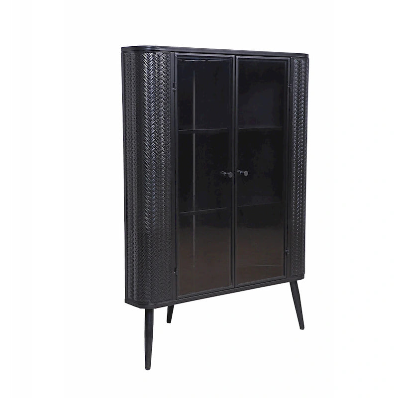 3-Tier Corner Storage Cabinet with Tempered Glass Doors, Removeable Shelves & Metal Frame, Freestanding Space-Saving Organizer