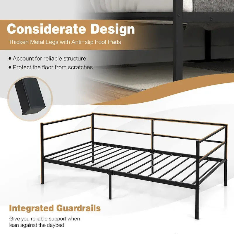 Twin Metal Daybed Frame, Dual-Use Platform Sofa Bed for Living Room