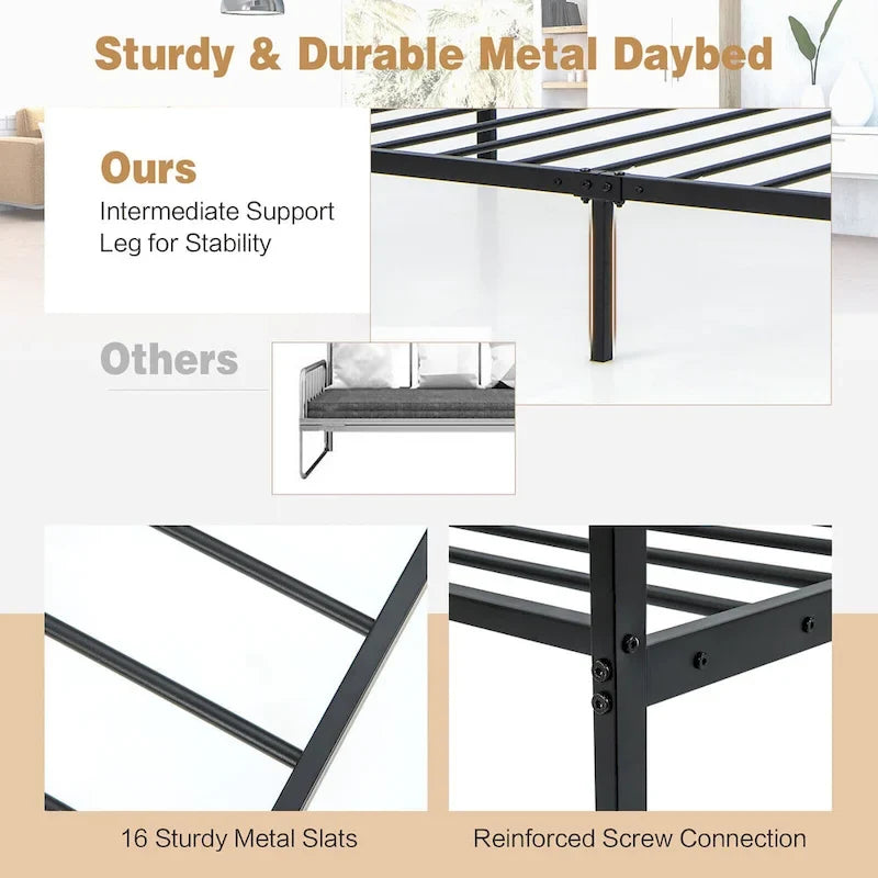 Twin Metal Daybed Frame, Dual-Use Platform Sofa Bed for Living Room