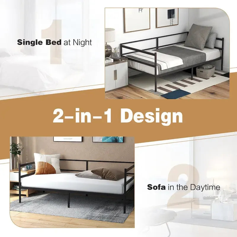 Twin Metal Daybed Frame, Dual-Use Platform Sofa Bed for Living Room