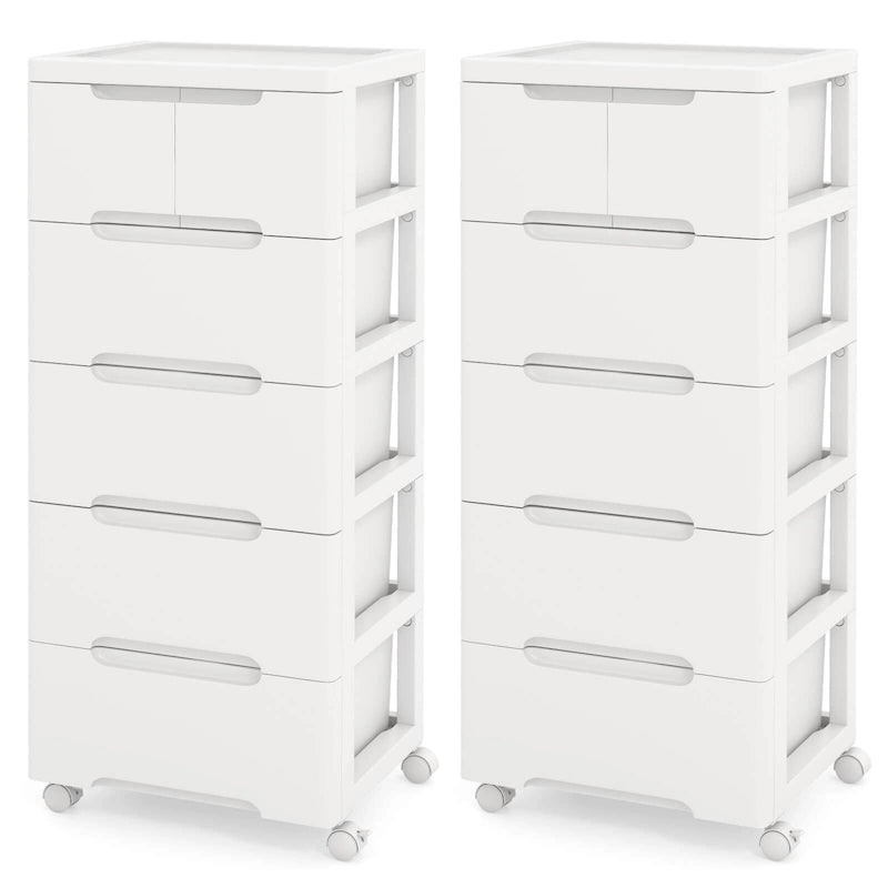 2-Pack 6-Drawer Plastic Rolling Storage Cart with 4 Universal Wheels