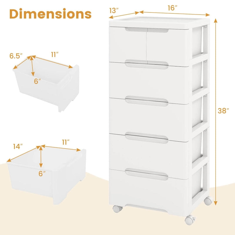 2-Pack 6-Drawer Plastic Rolling Storage Cart with 4 Universal Wheels