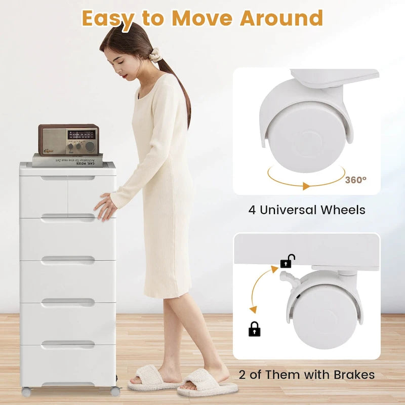 2-Pack 6-Drawer Plastic Rolling Storage Cart with 4 Universal Wheels