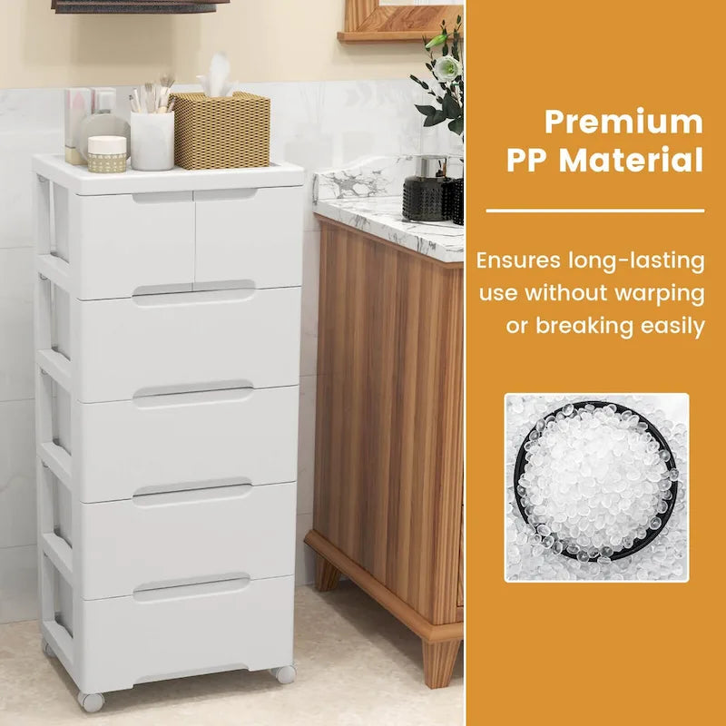 2-Pack 6-Drawer Plastic Rolling Storage Cart with 4 Universal Wheels