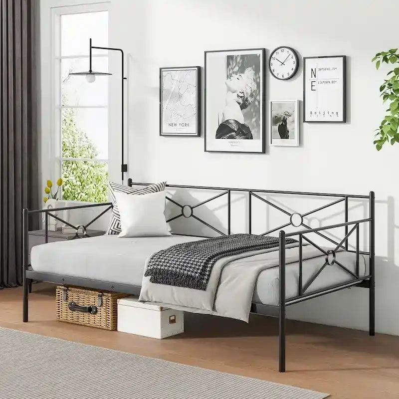 Twin Size Metal Daybed Frame with Slat Support Mattress Foundation