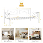 Twin Size Metal Daybed Frame with Slat Support Mattress Foundation