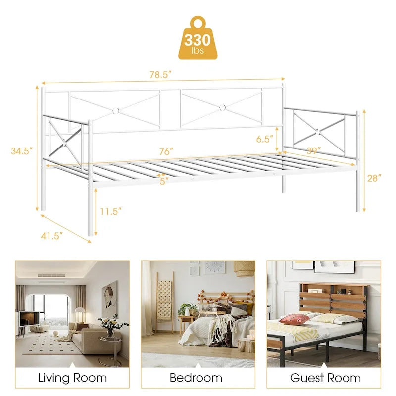 Twin Size Metal Daybed Frame with Slat Support Mattress Foundation