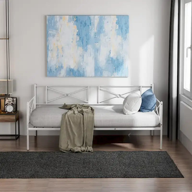 Twin Size Metal Daybed Frame with Slat Support Mattress Foundation