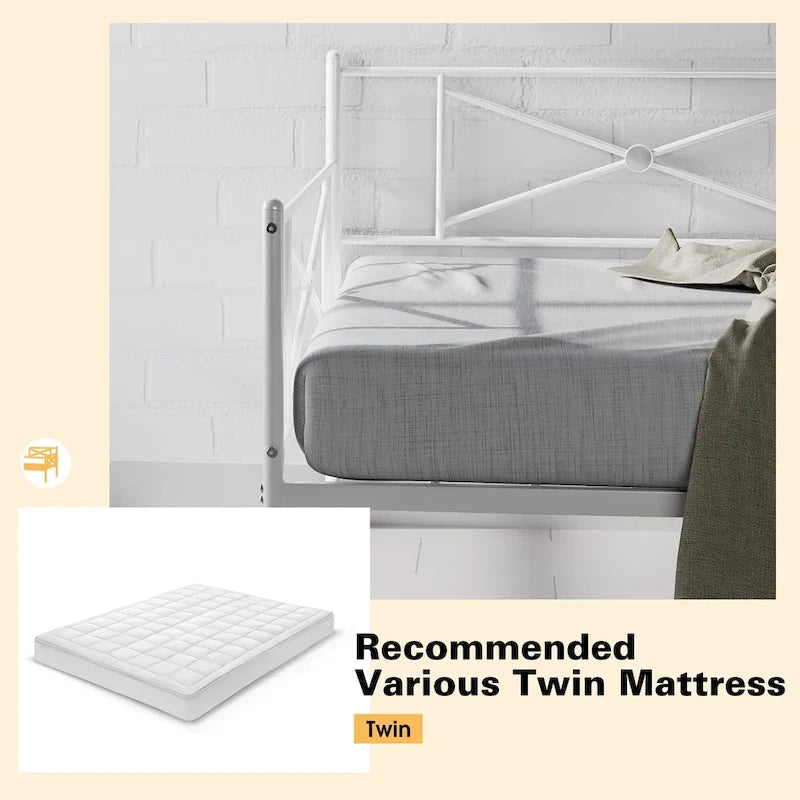 Twin Size Metal Daybed Frame with Slat Support Mattress Foundation