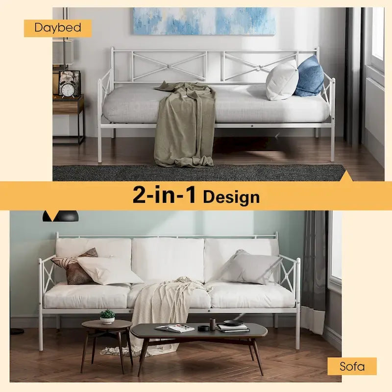 Twin Size Metal Daybed Frame with Slat Support Mattress Foundation