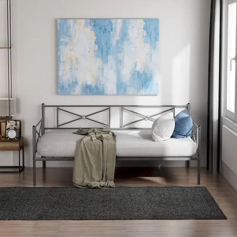Twin Size Metal Daybed Frame with Slat Support Mattress Foundation