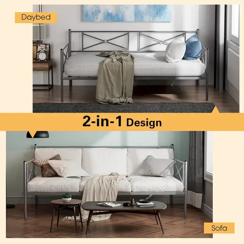 Twin Size Metal Daybed Frame with Slat Support Mattress Foundation