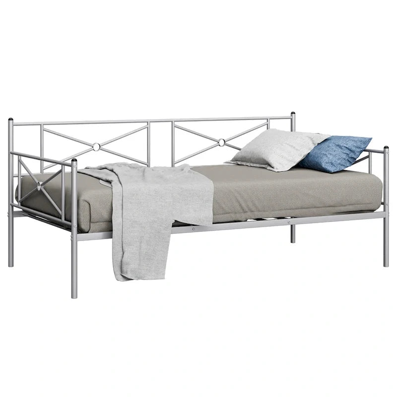 Twin Size Metal Daybed Frame with Slat Support Mattress Foundation