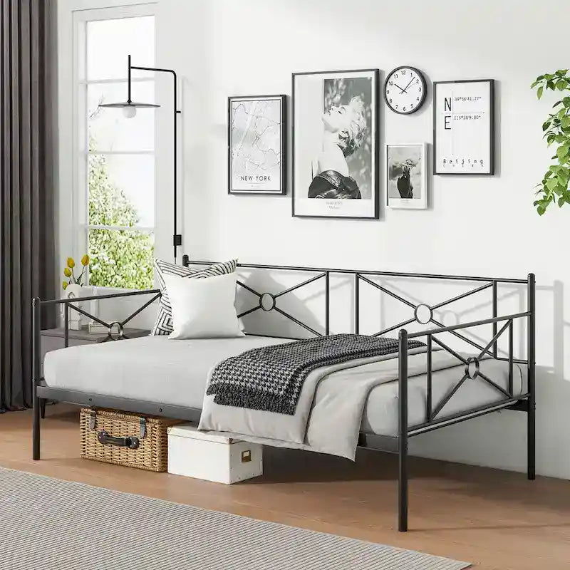 Twin Size Metal Daybed Frame with Slat Support Mattress Foundation