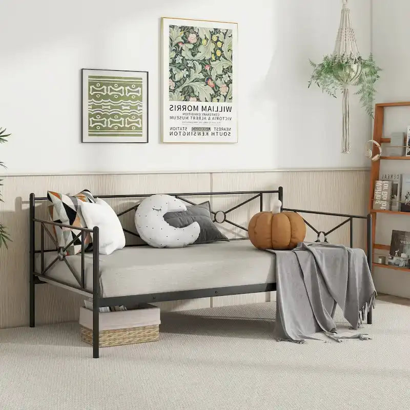 Twin Size Metal Daybed Frame with Slat Support Mattress Foundation