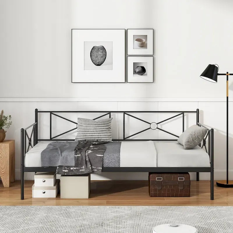 Twin Size Metal Daybed Frame with Slat Support Mattress Foundation