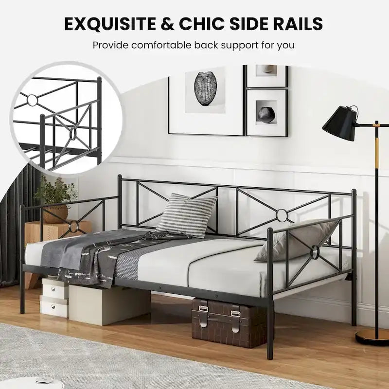 Twin Size Metal Daybed Frame with Slat Support Mattress Foundation